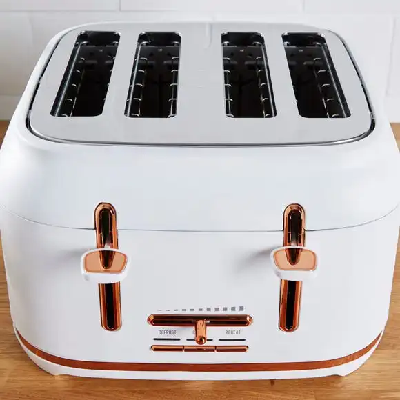Dunelm 4 Slice Matt White & Copper Toaster 5 Dunelm 4 Slice Matt White & Copper Toaster - Image 3