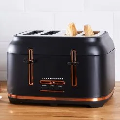 Deals Kettles Store 44 Dunelm 4 Slice Matt Black & Copper Toaster